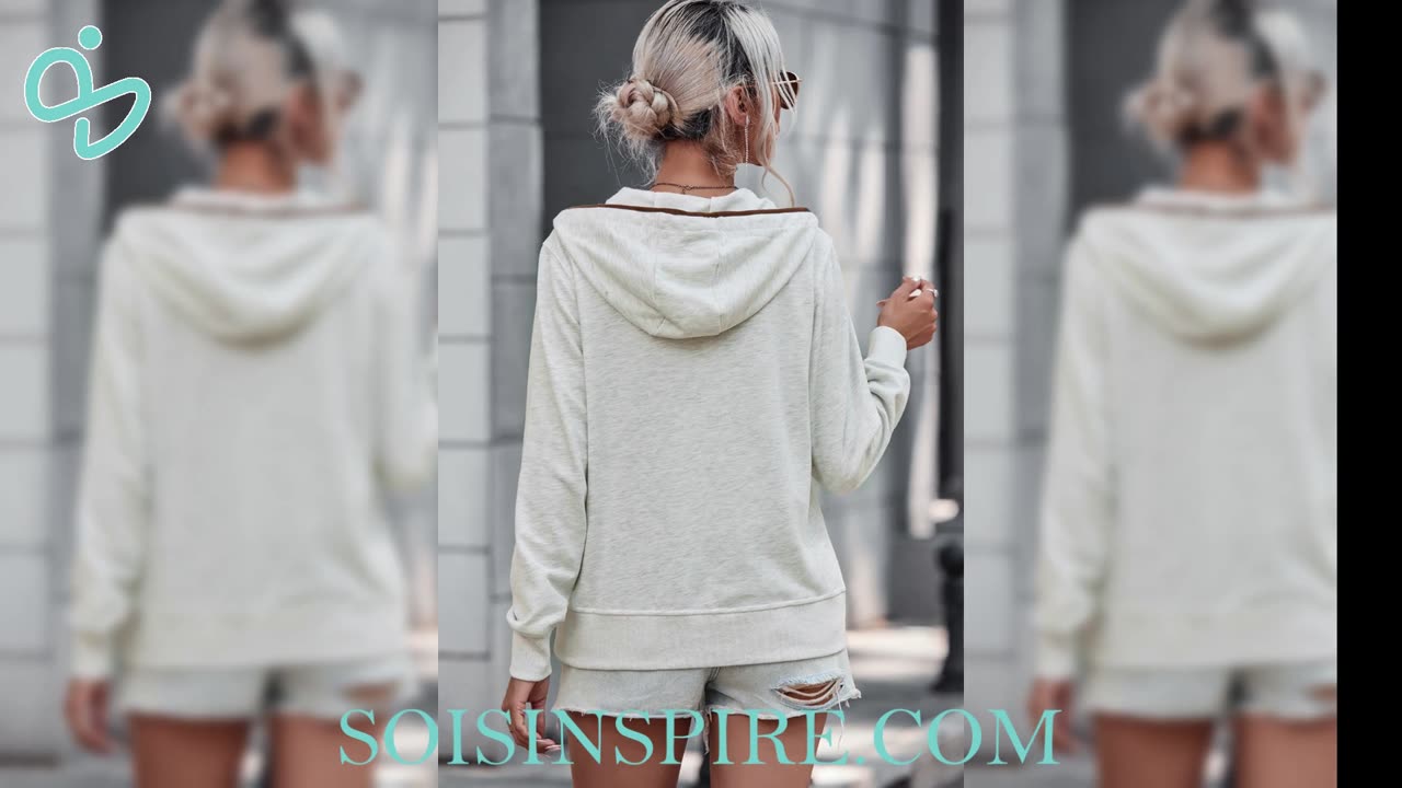 Half Button Drawstring Long Sleeve Hoodie #hoodie #hoodies #wintermode #weather