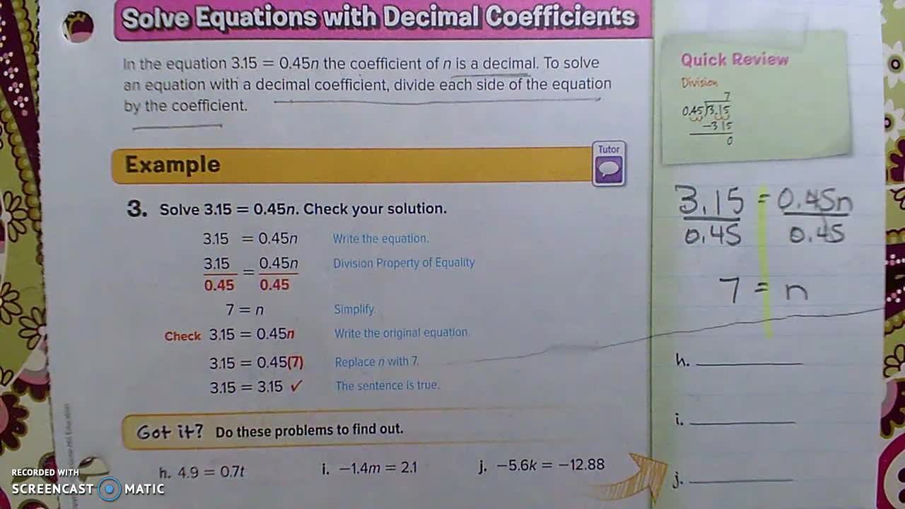 Gr 8 - Ch 2 - Lesson 1 - Solve Equations with Rational Coefficients