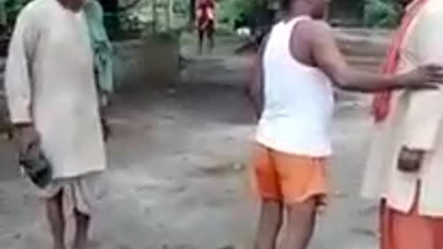 Grandfather fight in a funny way