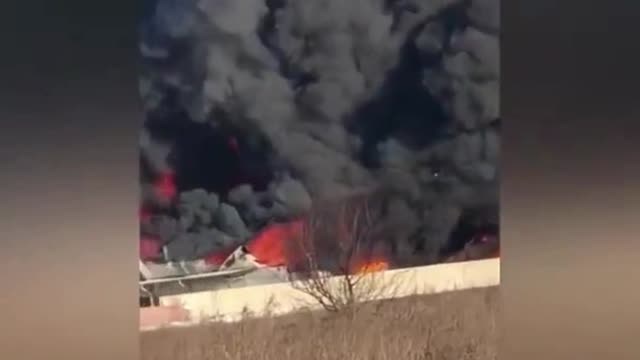 Paint Warehouse In Fames After Bombing By Russians