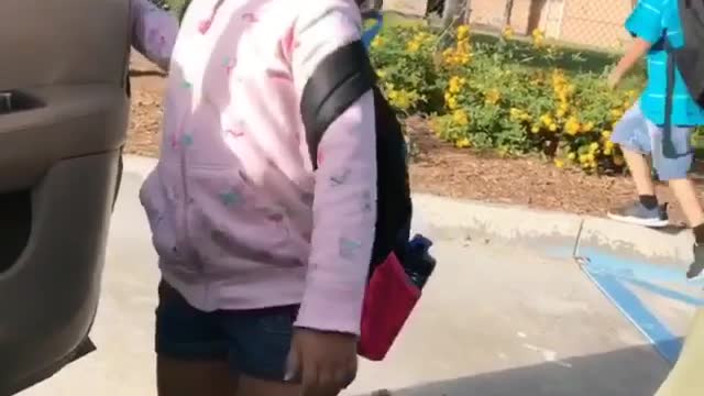 Collab copyright protection - girl pink school dropoff curb fall