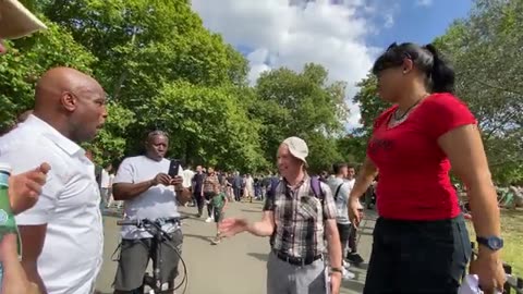 Female Christian Speaker V Atheist Charles at Speakers Corner (11_08_24)