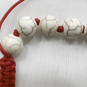 Handmade Unique 4”~9” Adjustable Bracelet with White Turquoise, Cinnabar Buddha
