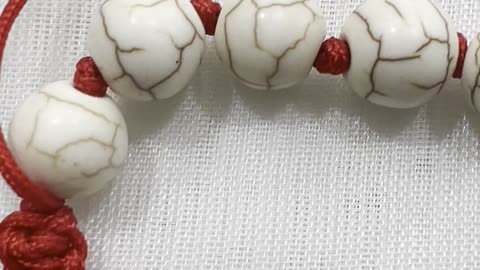 Handmade Unique 4”~9” Adjustable Bracelet with White Turquoise, Cinnabar Buddha