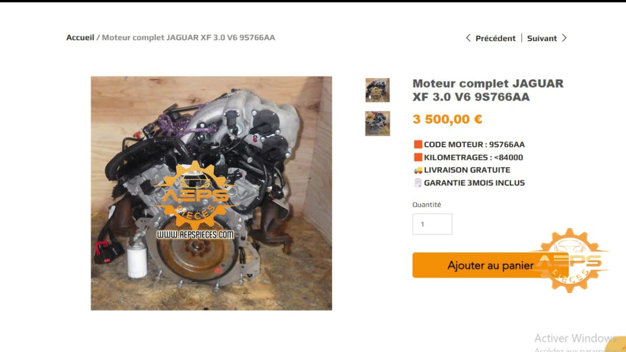 AEPSPIECES.COM - Moteur complet JAGUAR XF 3.0 V6 9S766AA