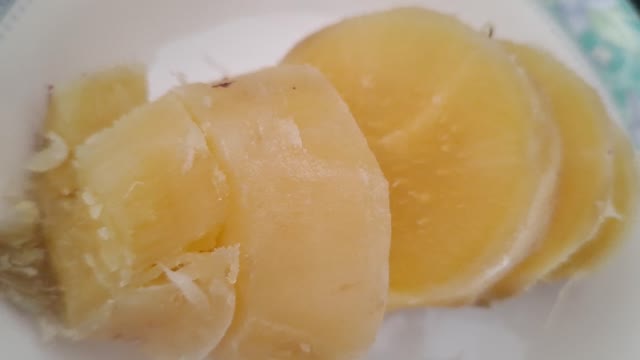 Steamed sweet potatoes.