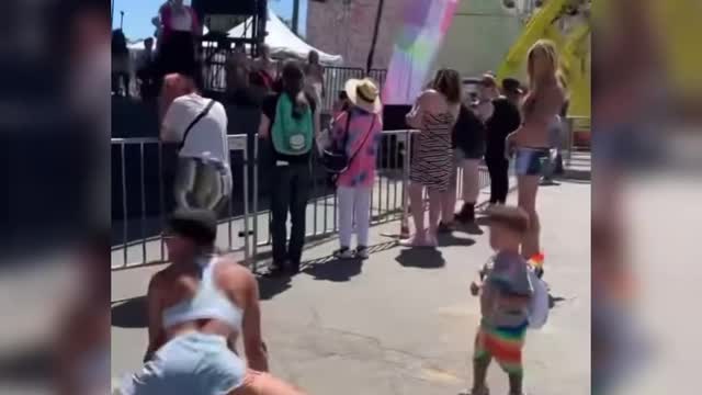 Perverted man shakes his butt for toddler