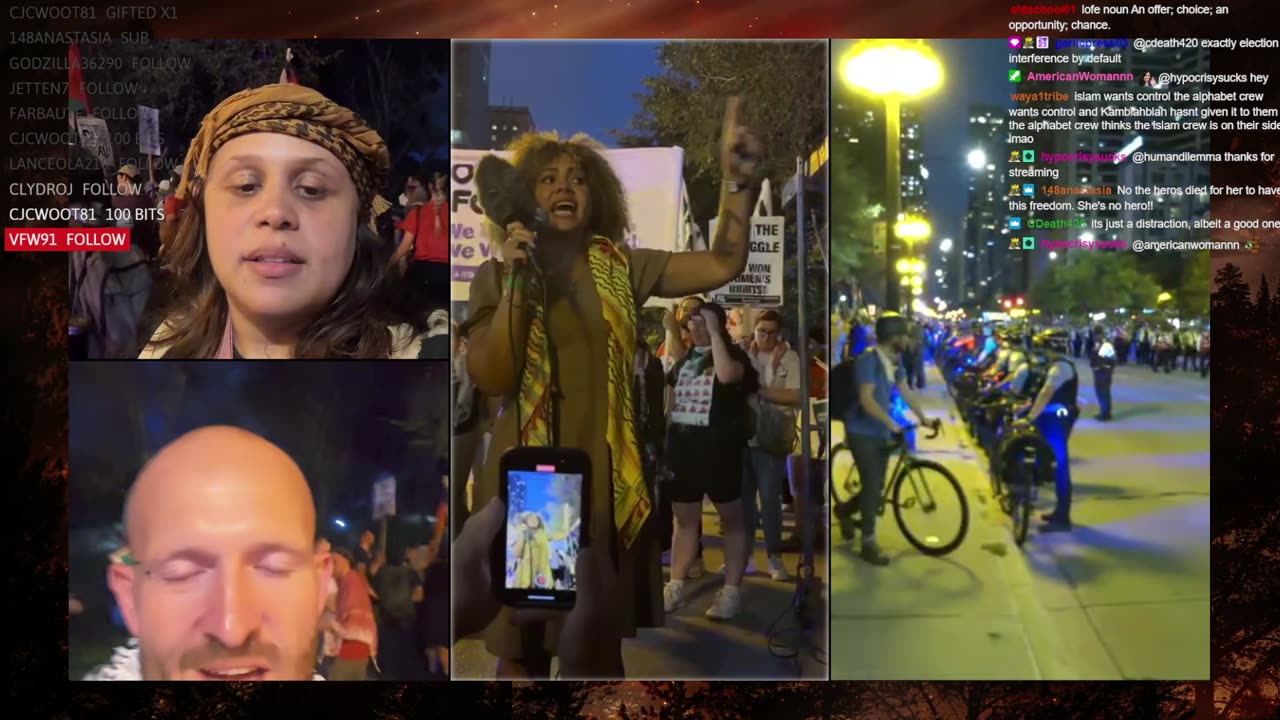 Leftist activists protest outside the DNC in Chicago