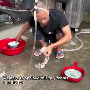 What a creative way to wash the dishes.hd