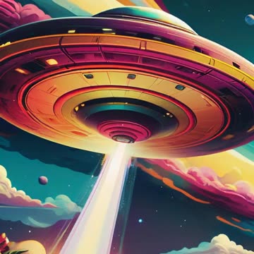 "Groovy UFO Adventure: 70's Vibe Meets Space in Stunning DeforumArt Animation"
