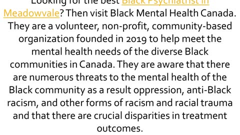 Get the best Black Psychiatrist in Meadowvale