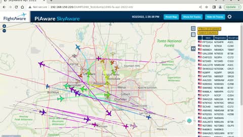 Sept 23rd 2022 time lapsed phoenix air traffik with piaware and linux
