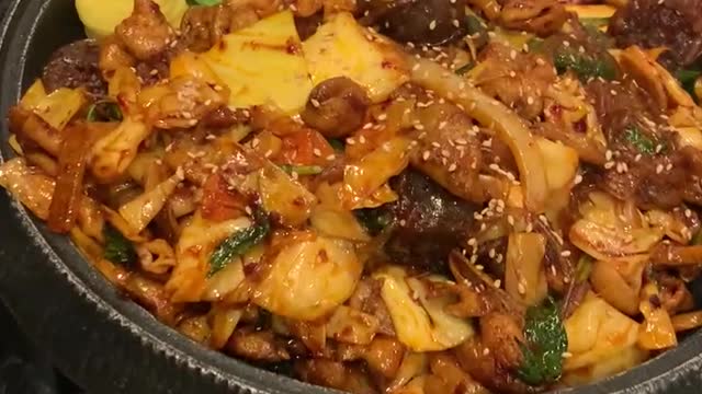 Stir-fried Soondae Gopchang, a Korean food