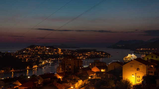 Dubrovnik Pôr Do Sol Mar Cidade Lapso De Tempo