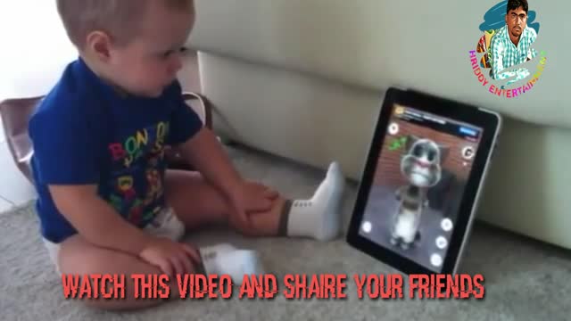 A baby and talking cat funny video