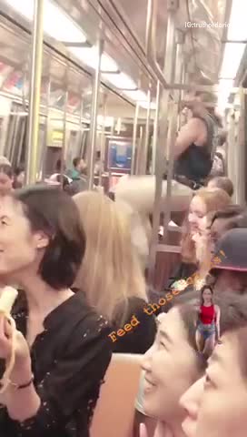 Pony tails man does pull ups on train