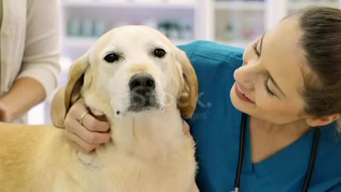 Friendly female vet talks pets adorable dog before beginning well examination❤️