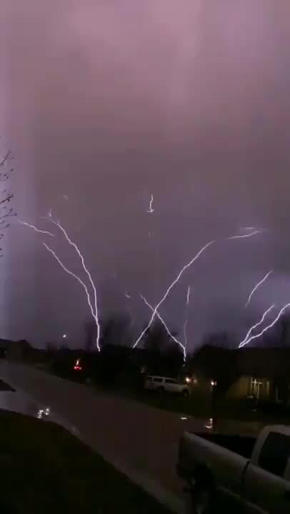 Huge Bolt of Lightning Traveling From the Ground Up
