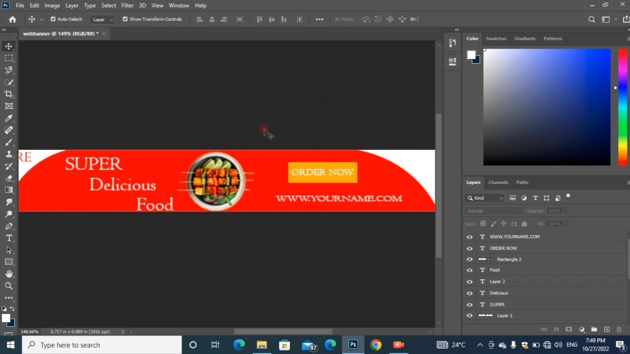 Professional Website Banner Design in Adobe Photoshop/Simple Web Banner Design |Food Restaurant|