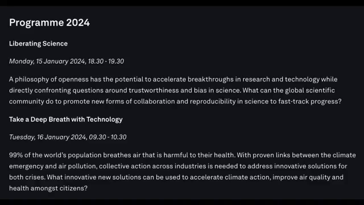WEF Release 2024 Itinerary For Davos Which Includes Plan To Manifest A Mass Extinction Into Reality!