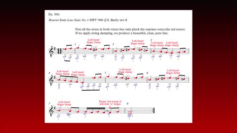 Video #62: Damping the open strings in the soprano-voice, Bourrée (J.S. Bach), m1-8