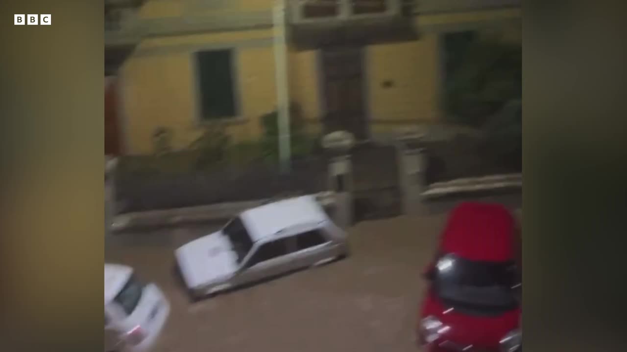 Moment cars swept away by floodwaters as Storm Ciarán hits Italy