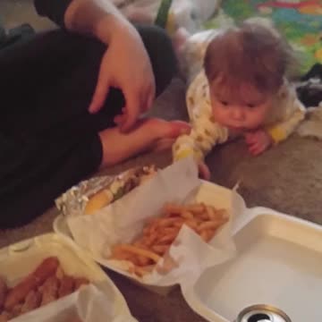 Dad Can't Keep Rugrat Away From His French Fries