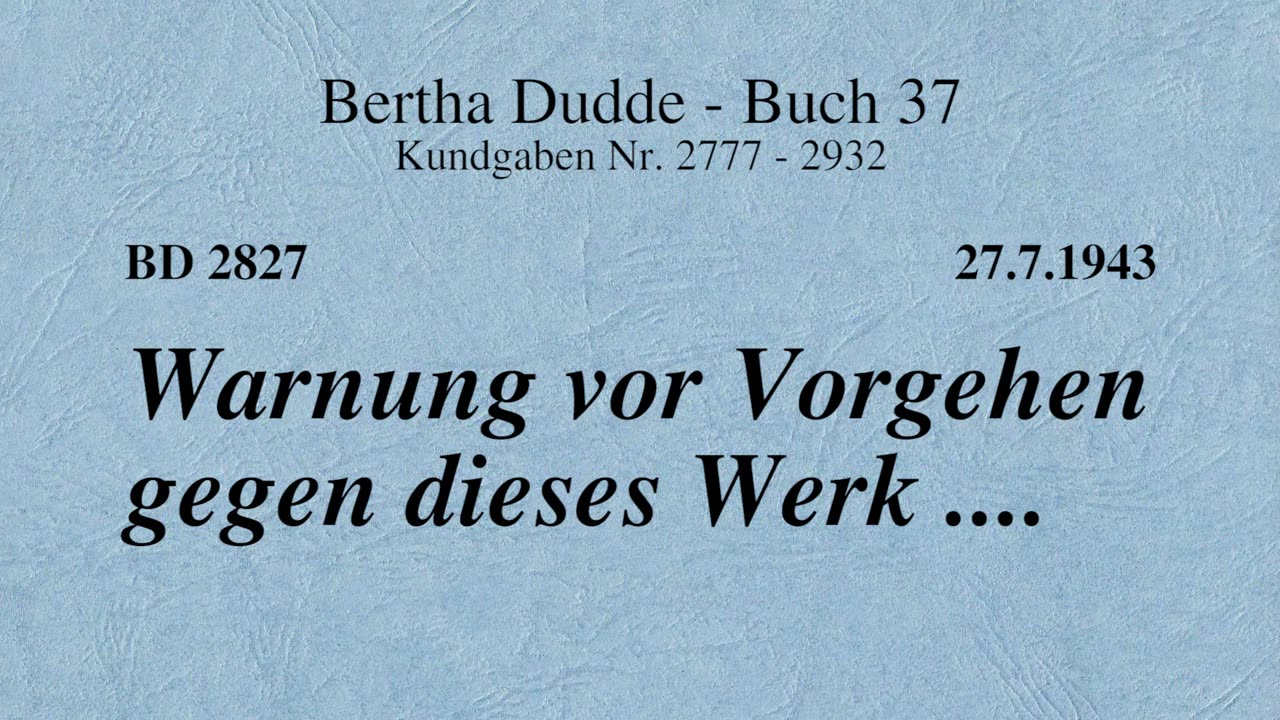 BD 2827 - WARNUNG VOR VORGEHEN GEGEN DIESES WERK ....