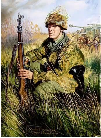 WW2 Art | Waffen SS officer with K98 Rifle during the battle of Narva 1944