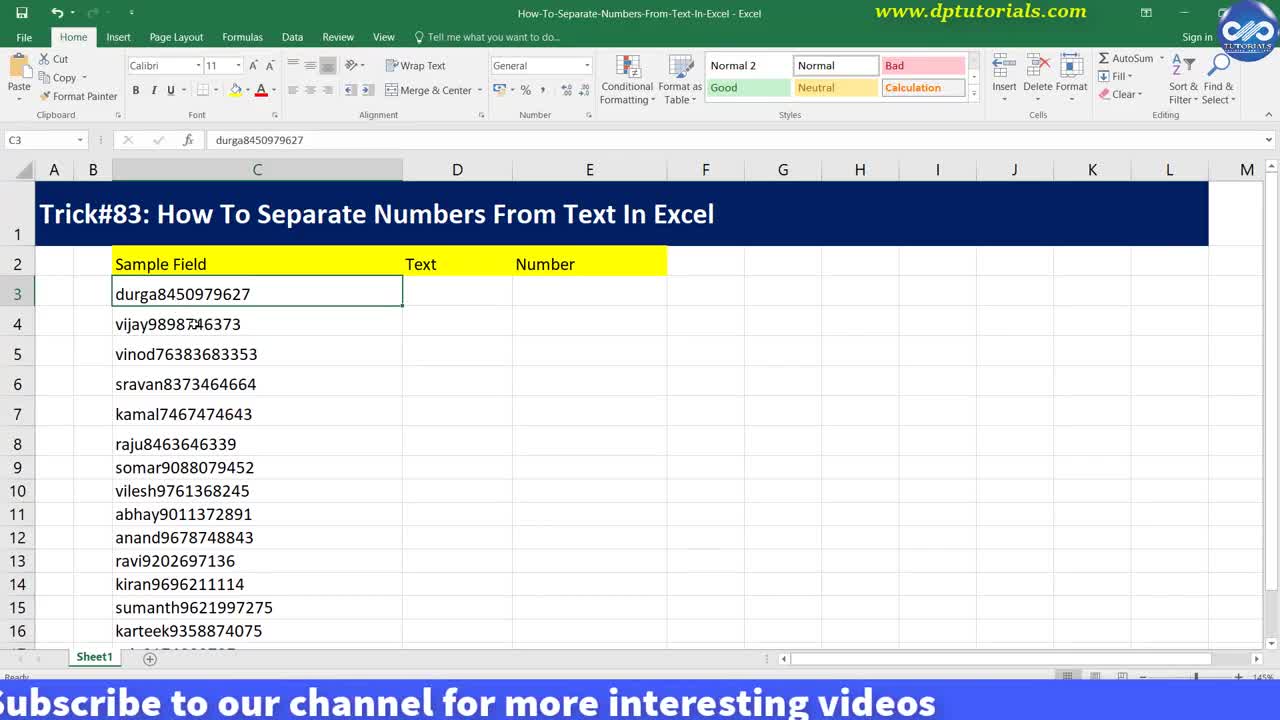 How To Separate Numbers From Text In Excel || Excel Tips & Tricks || dptutorials