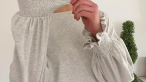 MEROKEETY Women's 2023 Causal Long Balloon Sleeve Shirts Tops Crewneck Smocked Cuffs Loose Blouse