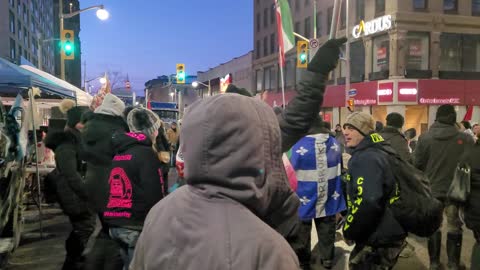 Raw video. Dance party continues at the corner in front of the Fairmont Chateau Laurier.