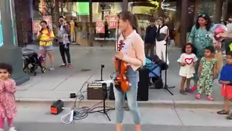 Little cute girl join dance on road