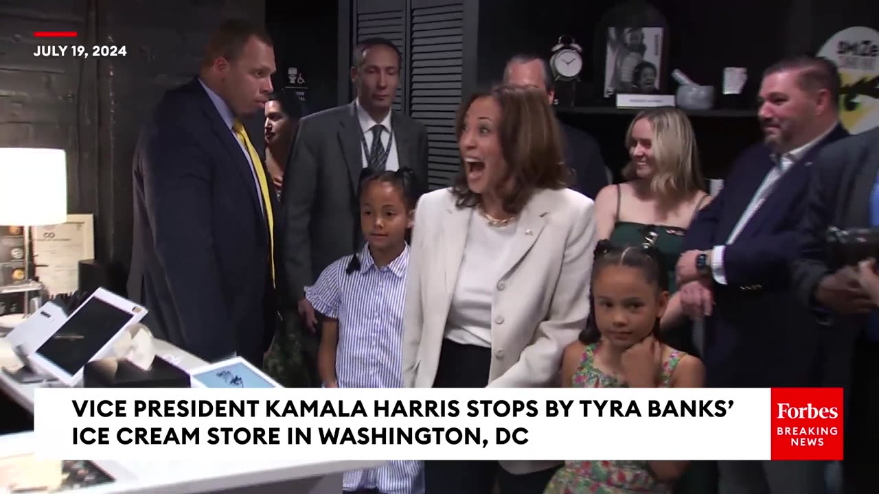 Vice President Kamala Harris Stops By Tyra Banks' Ice Cream Store In Washington, DC