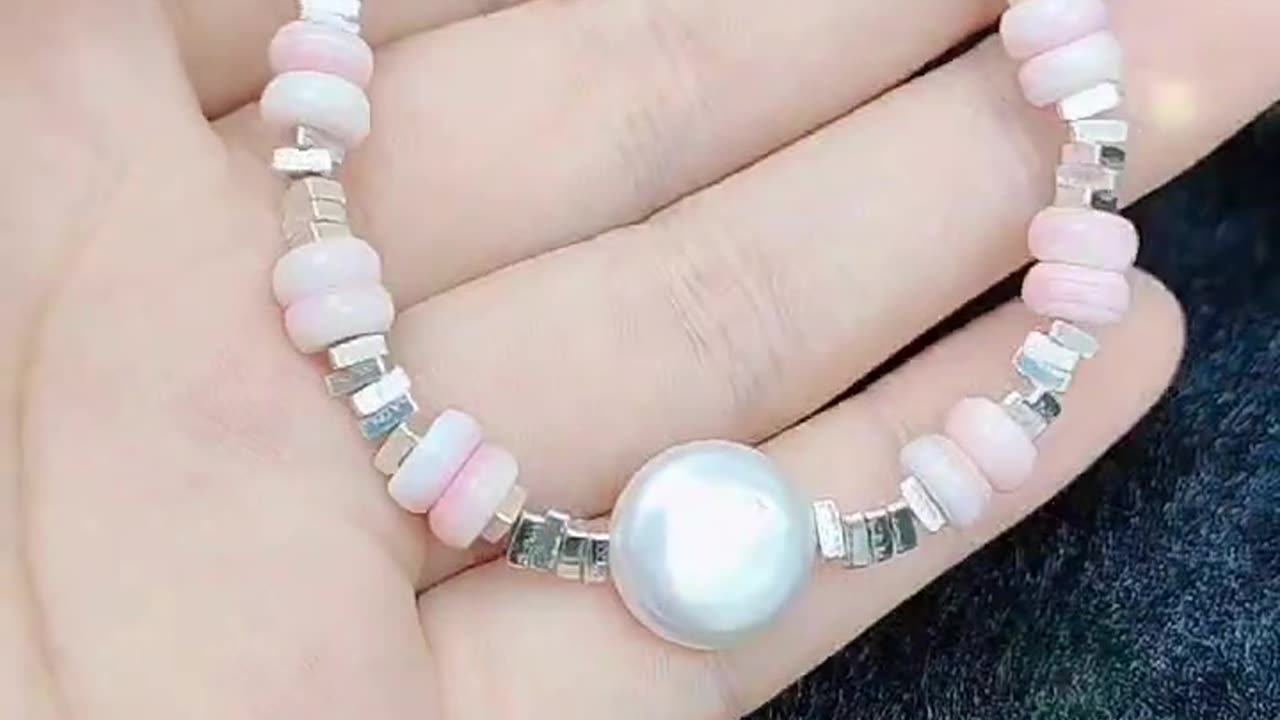 GN-20241008-01 S925 Silver and Natural Pearl Combo Bracelet Pretty pink opal Natural Jewelry