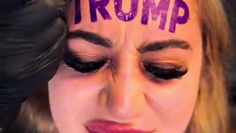 TRUMP GIRL got a giant TRUMP tattoo on her forehead 😳 I will just stick with the CAP!!!!