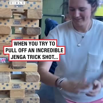 Woman tries to do a Jenga trickshot, but fails miserably 😂