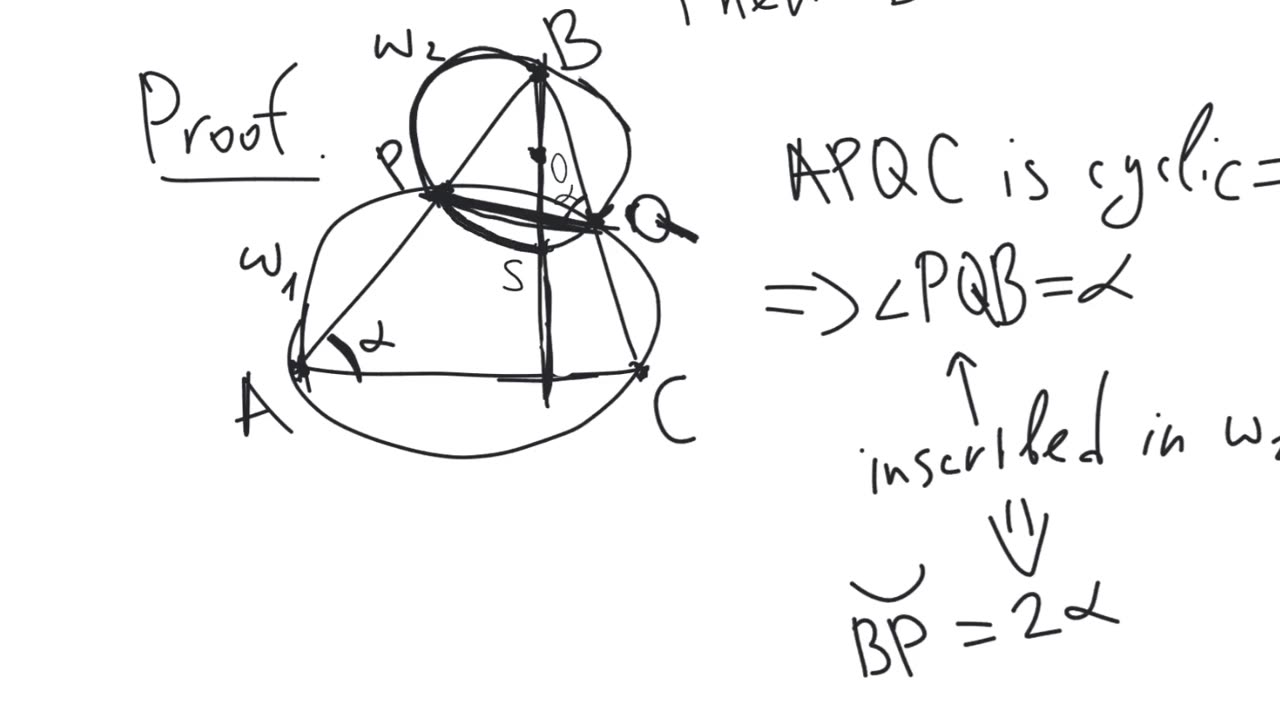 A theorem about two circles intersecting on the sides of a triangle | plane geometry | intermediate