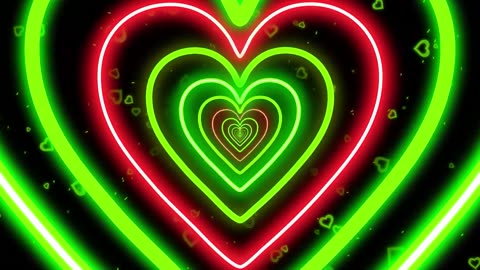 1150. Heart Tunnel Background 4 HOUR 💚Light Green and Red Neon Heart