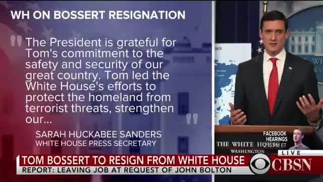 Homeland Security Adviser Tom Bossert to resign from White House at the request of Bolton