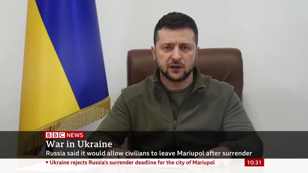 Ukraine's President Zelensky plays air raid sirens that have become familiar to every Ukrainian city