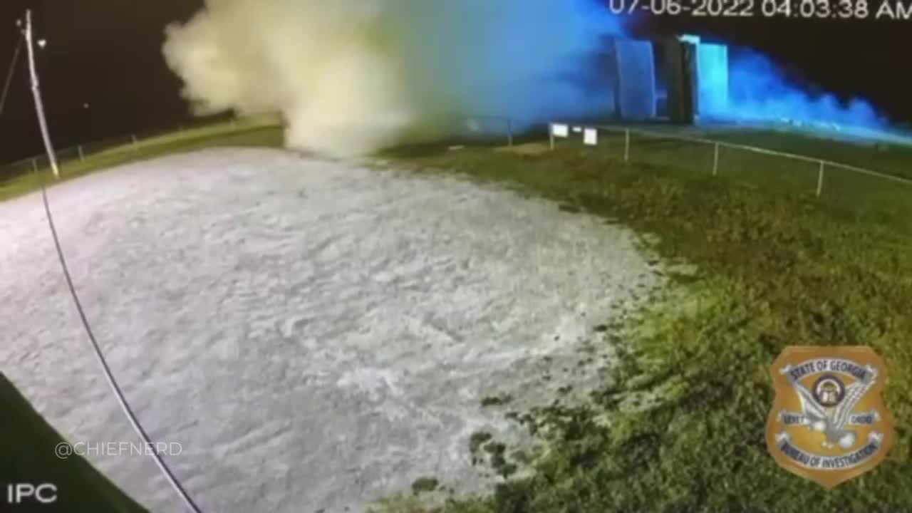 Surveillance Footage of the Georgia Guidestones Explosion and a Car Leaving the Scene.