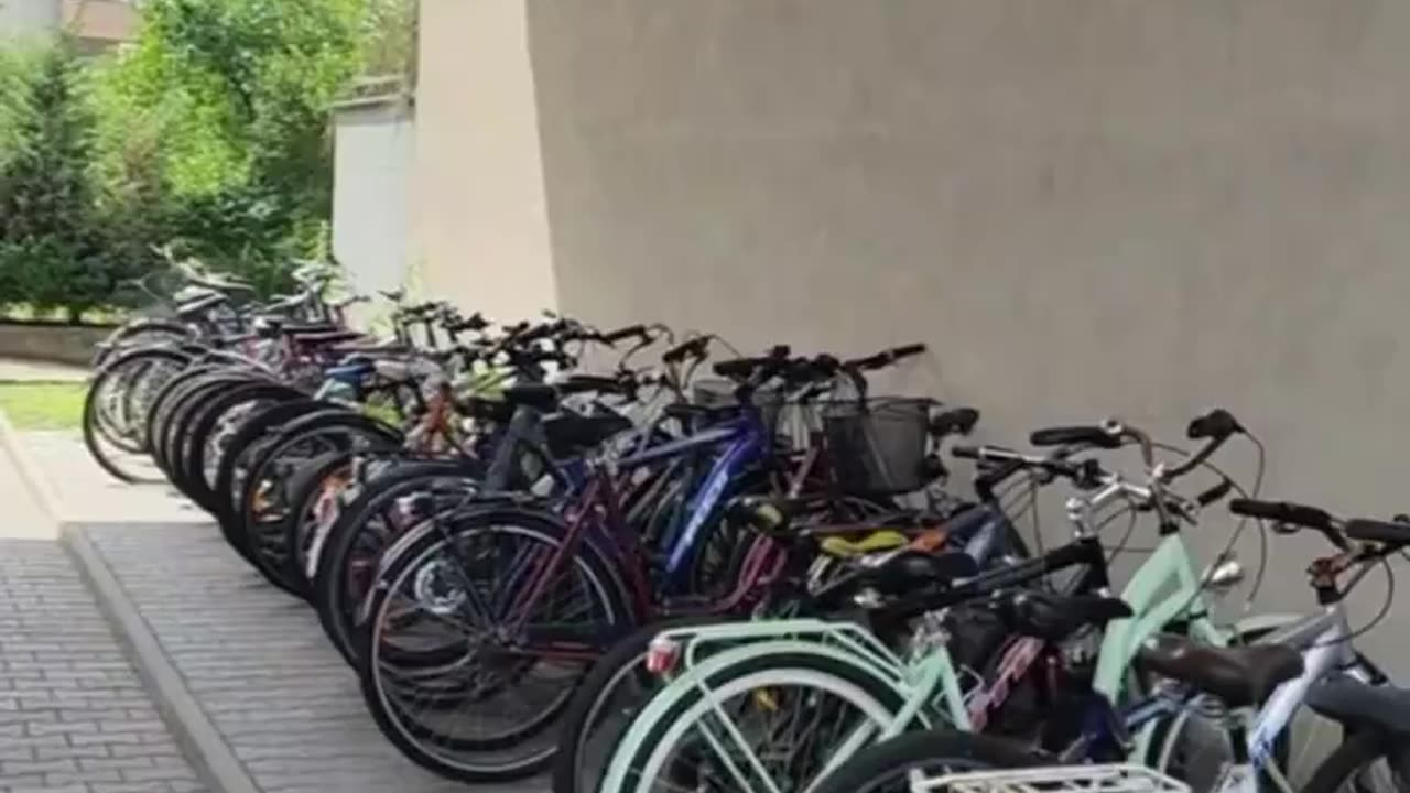 French boy in Poland shocked because bicycles are parked without chains and