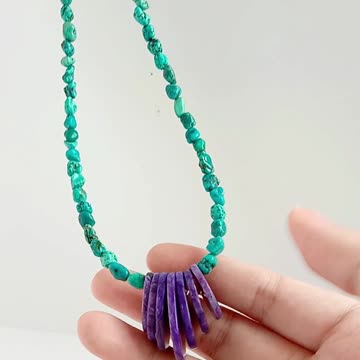 Natural turquoise tube shape beads pendant handmade necklace colorful choker gift for her