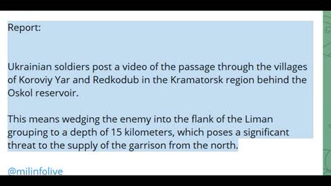 Kiev forces take Koroviy Yar and Redkodub in the Kramatorsk region behind the Oskol reservoir.