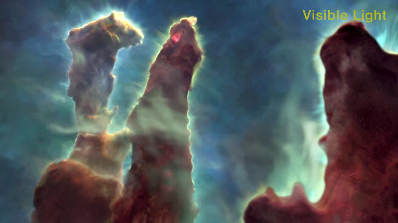 Pillars Of Creation video combining JWST and Hubble images.