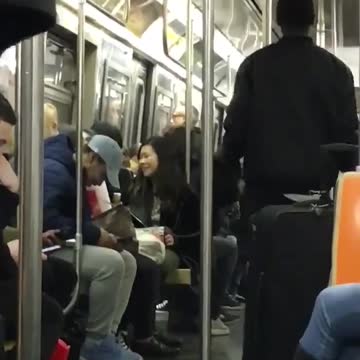 Homeless man on train says he needs money for karate lesson on subway