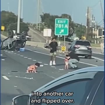Two kids in diapers rolling on the freeway