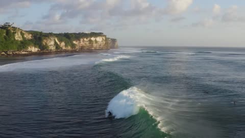 Drone Shot of Surfers Off the Coast of Bali