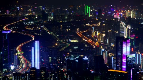 Illuminated buildings in Shenzen at night